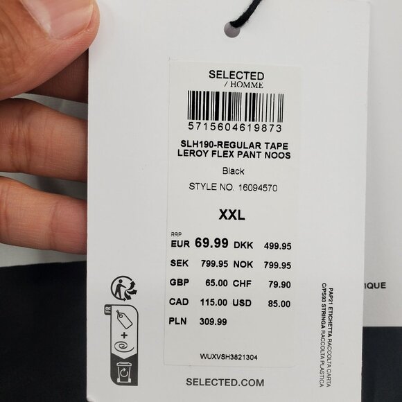 Selected 190 Regular Tapered Fit Dropped Rise Leroy Pants Men Size XXL NWT - Picture 12 of 16